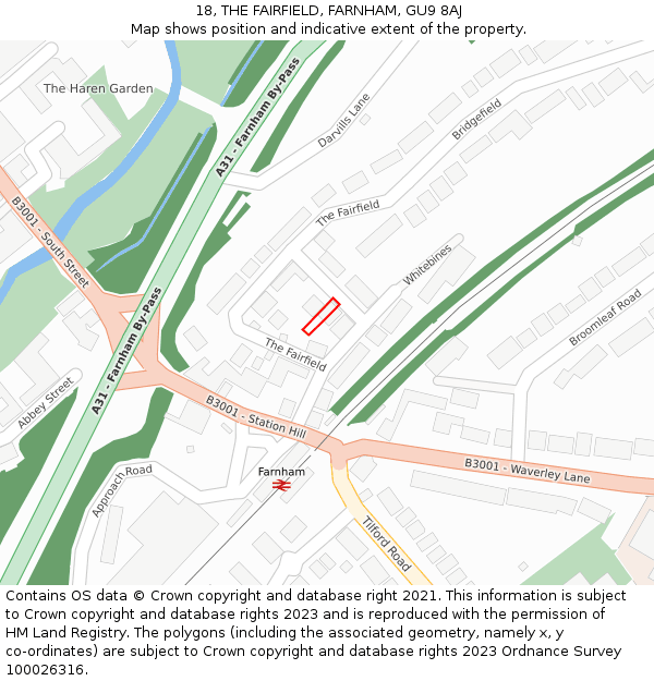 18, THE FAIRFIELD, FARNHAM, GU9 8AJ: Location map and indicative extent of plot