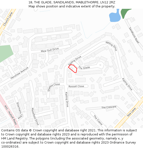 18, THE GLADE, SANDILANDS, MABLETHORPE, LN12 2RZ: Location map and indicative extent of plot