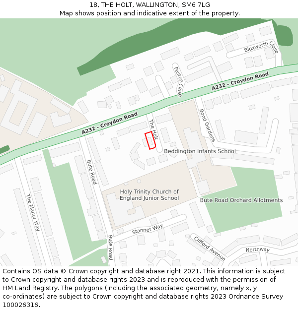 18, THE HOLT, WALLINGTON, SM6 7LG: Location map and indicative extent of plot