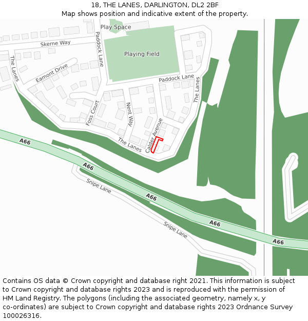 18, THE LANES, DARLINGTON, DL2 2BF: Location map and indicative extent of plot