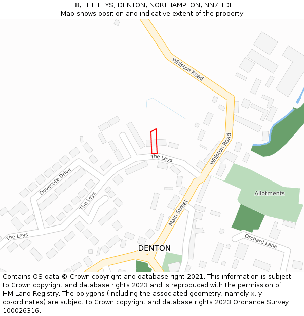 18, THE LEYS, DENTON, NORTHAMPTON, NN7 1DH: Location map and indicative extent of plot