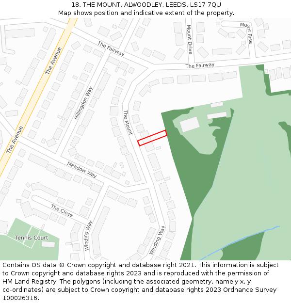 18, THE MOUNT, ALWOODLEY, LEEDS, LS17 7QU: Location map and indicative extent of plot