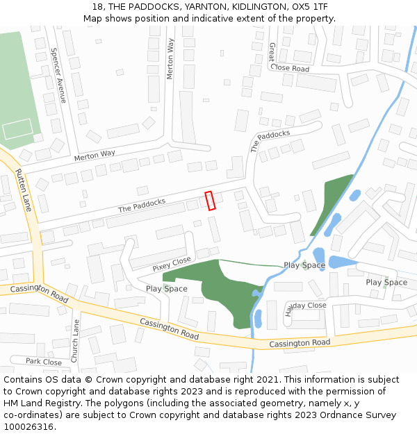 18, THE PADDOCKS, YARNTON, KIDLINGTON, OX5 1TF: Location map and indicative extent of plot