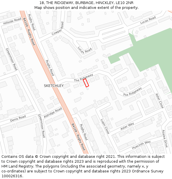18, THE RIDGEWAY, BURBAGE, HINCKLEY, LE10 2NR: Location map and indicative extent of plot