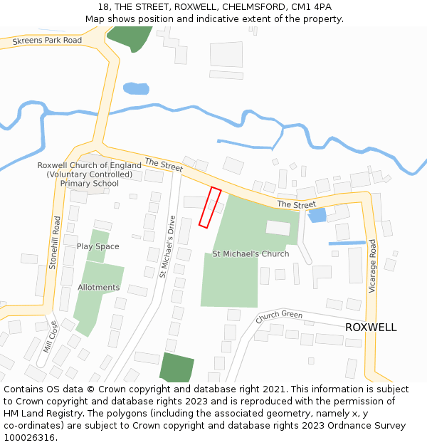 18, THE STREET, ROXWELL, CHELMSFORD, CM1 4PA: Location map and indicative extent of plot