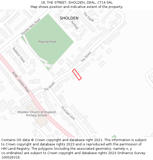 18, THE STREET, SHOLDEN, DEAL, CT14 0AL: Location map and indicative extent of plot
