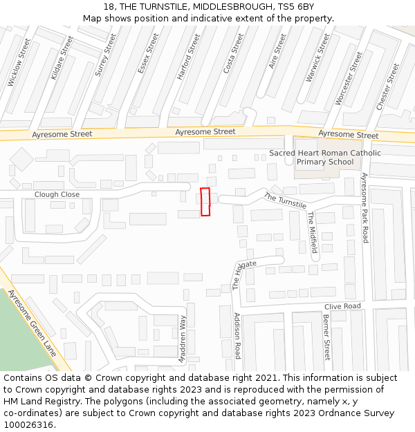 18, THE TURNSTILE, MIDDLESBROUGH, TS5 6BY: Location map and indicative extent of plot