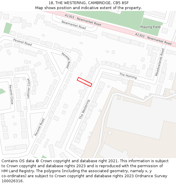 18, THE WESTERING, CAMBRIDGE, CB5 8SF: Location map and indicative extent of plot
