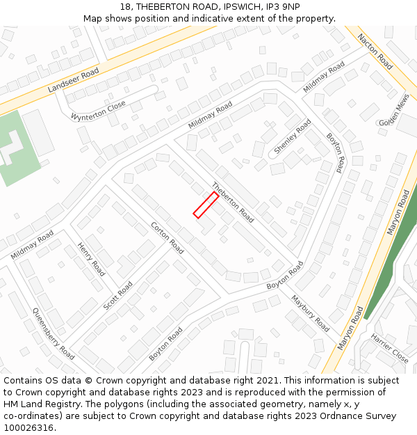 18, THEBERTON ROAD, IPSWICH, IP3 9NP: Location map and indicative extent of plot
