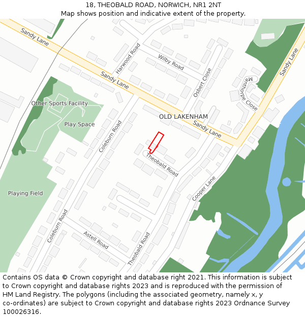 18, THEOBALD ROAD, NORWICH, NR1 2NT: Location map and indicative extent of plot
