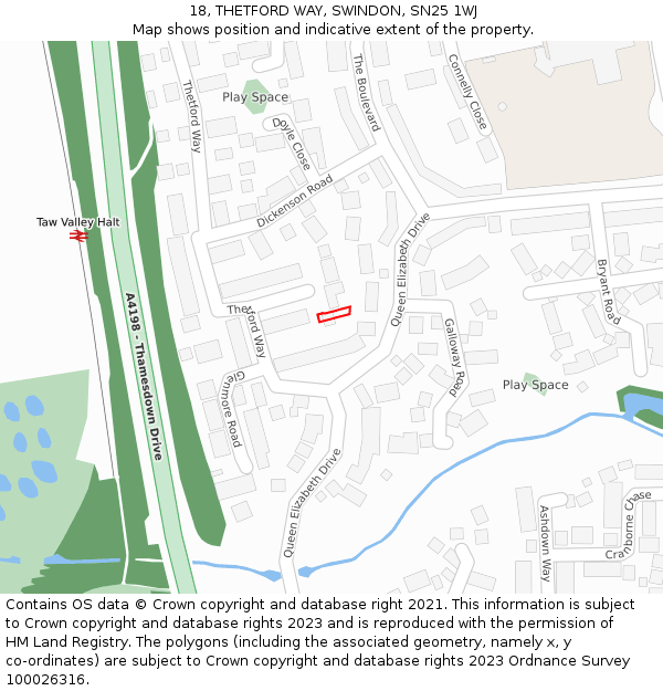 18, THETFORD WAY, SWINDON, SN25 1WJ: Location map and indicative extent of plot