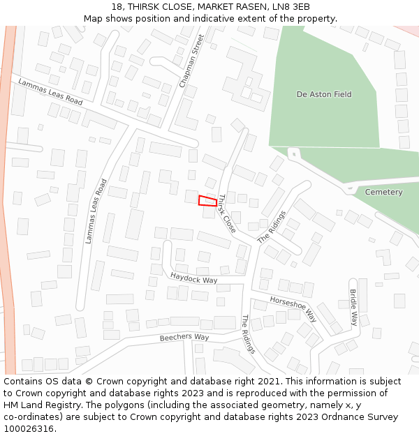 18, THIRSK CLOSE, MARKET RASEN, LN8 3EB: Location map and indicative extent of plot