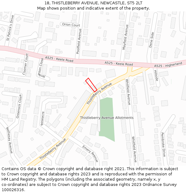 18, THISTLEBERRY AVENUE, NEWCASTLE, ST5 2LT: Location map and indicative extent of plot
