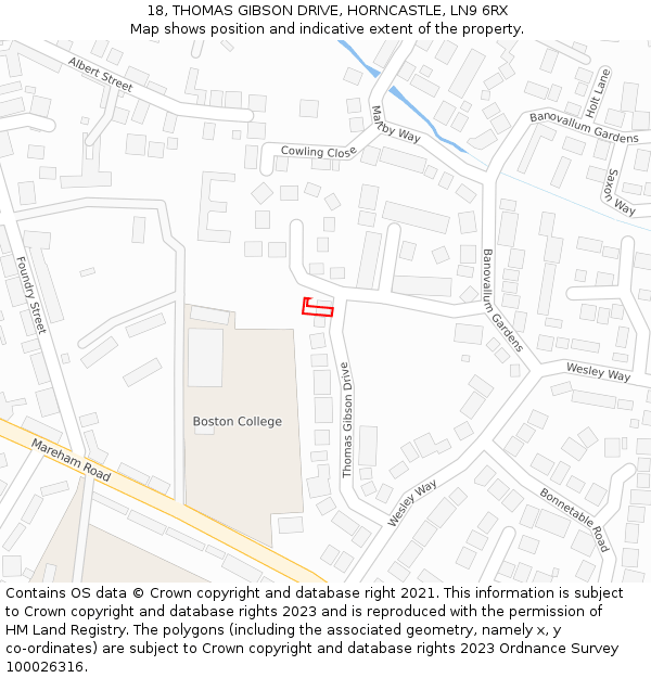 18, THOMAS GIBSON DRIVE, HORNCASTLE, LN9 6RX: Location map and indicative extent of plot