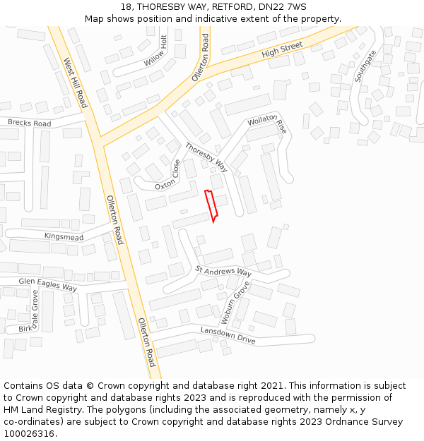 18, THORESBY WAY, RETFORD, DN22 7WS: Location map and indicative extent of plot