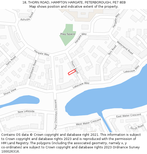 18, THORN ROAD, HAMPTON HARGATE, PETERBOROUGH, PE7 8EB: Location map and indicative extent of plot
