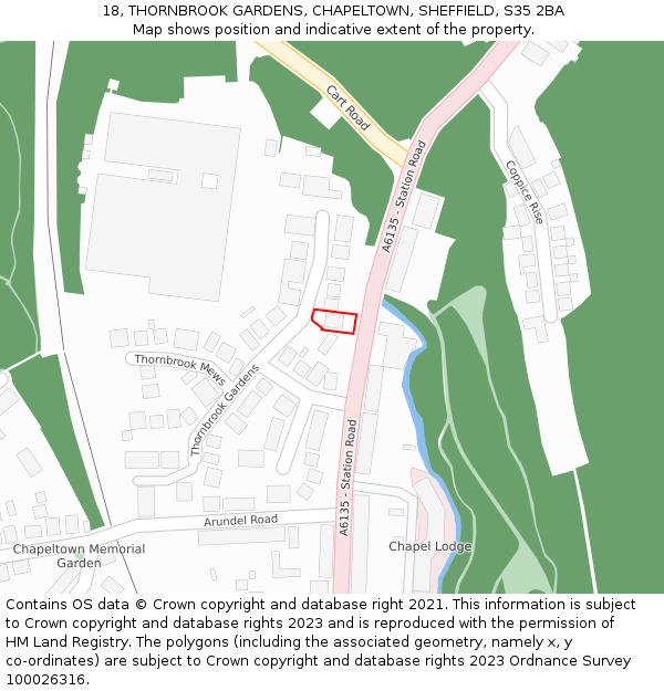 18, THORNBROOK GARDENS, CHAPELTOWN, SHEFFIELD, S35 2BA: Location map and indicative extent of plot