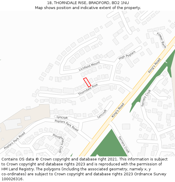 18, THORNDALE RISE, BRADFORD, BD2 1NU: Location map and indicative extent of plot