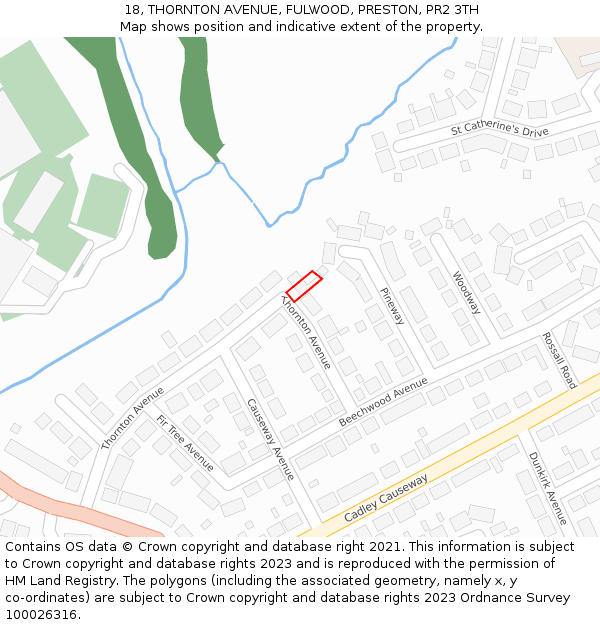 18, THORNTON AVENUE, FULWOOD, PRESTON, PR2 3TH: Location map and indicative extent of plot