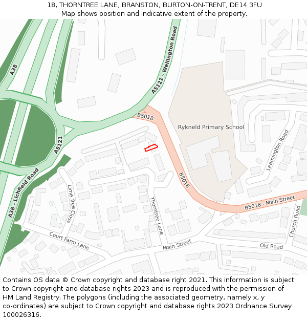 18, THORNTREE LANE, BRANSTON, BURTON-ON-TRENT, DE14 3FU: Location map and indicative extent of plot