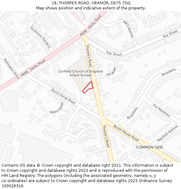 18, THORPES ROAD, HEANOR, DE75 7GQ: Location map and indicative extent of plot