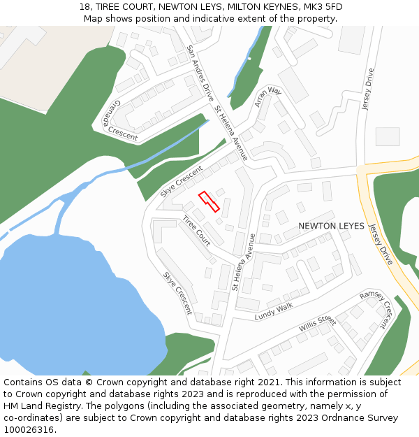 18, TIREE COURT, NEWTON LEYS, MILTON KEYNES, MK3 5FD: Location map and indicative extent of plot