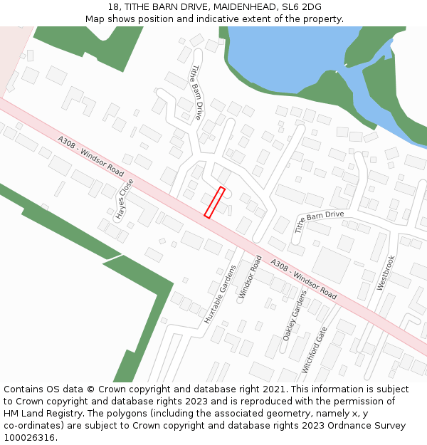18, TITHE BARN DRIVE, MAIDENHEAD, SL6 2DG: Location map and indicative extent of plot