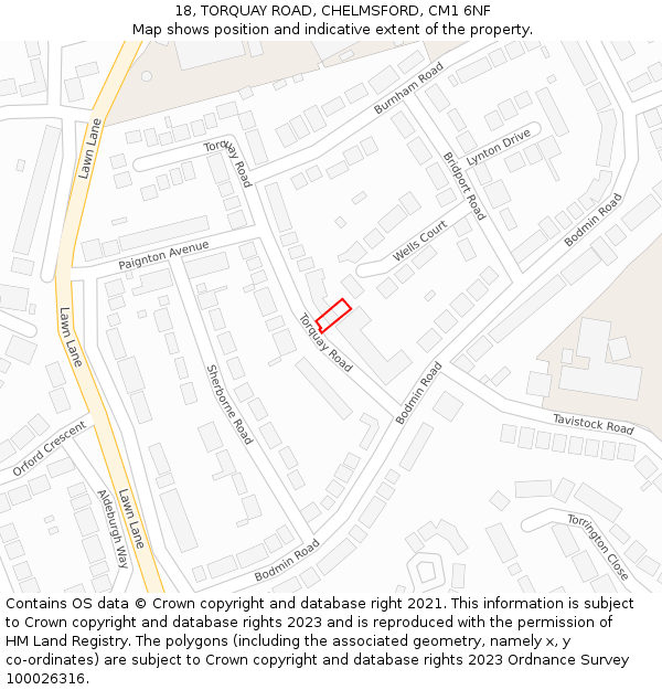 18, TORQUAY ROAD, CHELMSFORD, CM1 6NF: Location map and indicative extent of plot