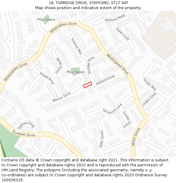18, TORRIDGE DRIVE, STAFFORD, ST17 9AT: Location map and indicative extent of plot