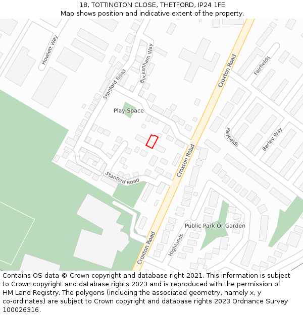 18, TOTTINGTON CLOSE, THETFORD, IP24 1FE: Location map and indicative extent of plot
