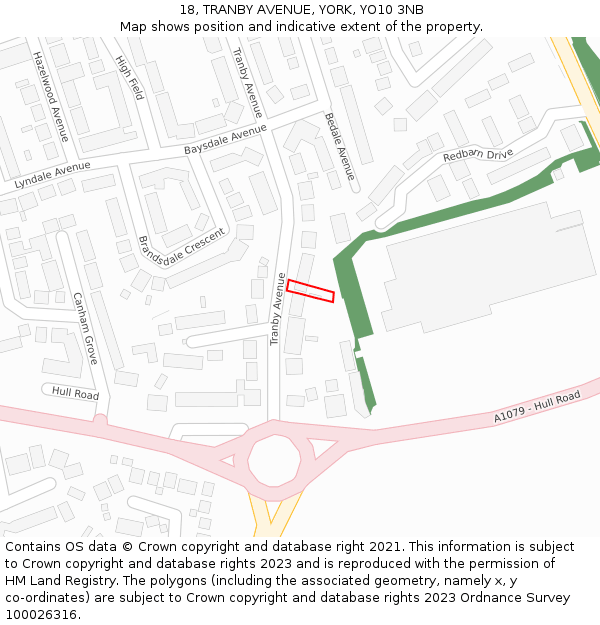 18, TRANBY AVENUE, YORK, YO10 3NB: Location map and indicative extent of plot