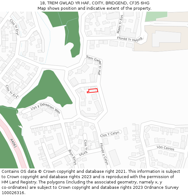 18, TREM GWLAD YR HAF, COITY, BRIDGEND, CF35 6HG: Location map and indicative extent of plot