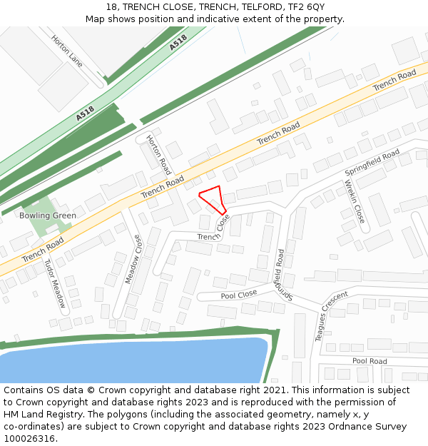 18, TRENCH CLOSE, TRENCH, TELFORD, TF2 6QY: Location map and indicative extent of plot