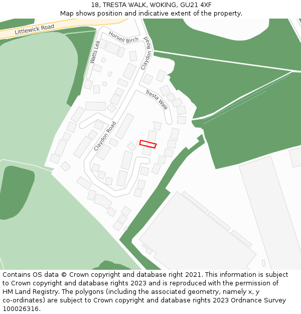 18, TRESTA WALK, WOKING, GU21 4XF: Location map and indicative extent of plot