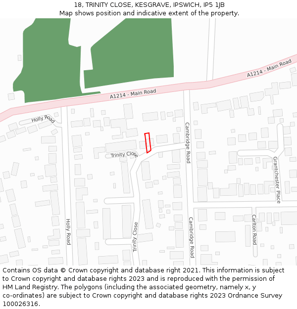 18, TRINITY CLOSE, KESGRAVE, IPSWICH, IP5 1JB: Location map and indicative extent of plot