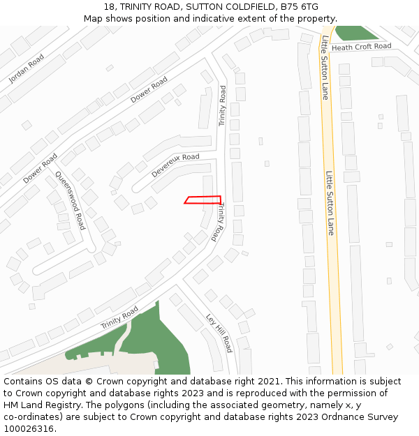 18, TRINITY ROAD, SUTTON COLDFIELD, B75 6TG: Location map and indicative extent of plot