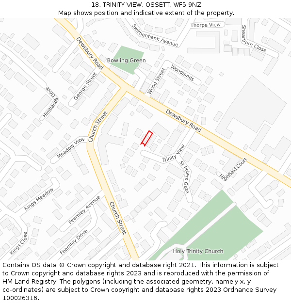 18, TRINITY VIEW, OSSETT, WF5 9NZ: Location map and indicative extent of plot