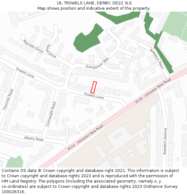 18, TROWELS LANE, DERBY, DE22 3LS: Location map and indicative extent of plot