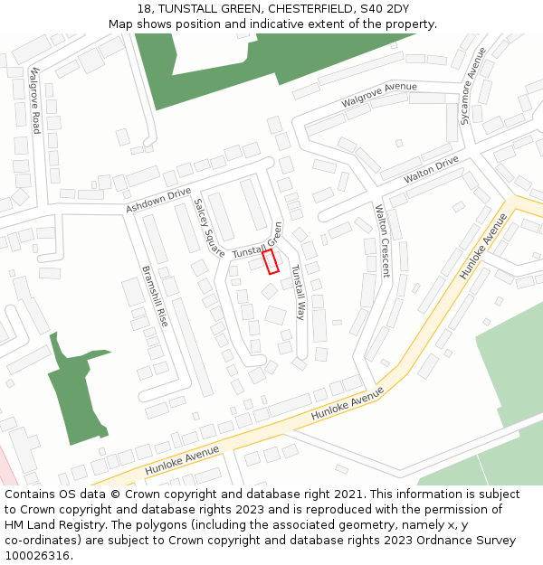 18, TUNSTALL GREEN, CHESTERFIELD, S40 2DY: Location map and indicative extent of plot