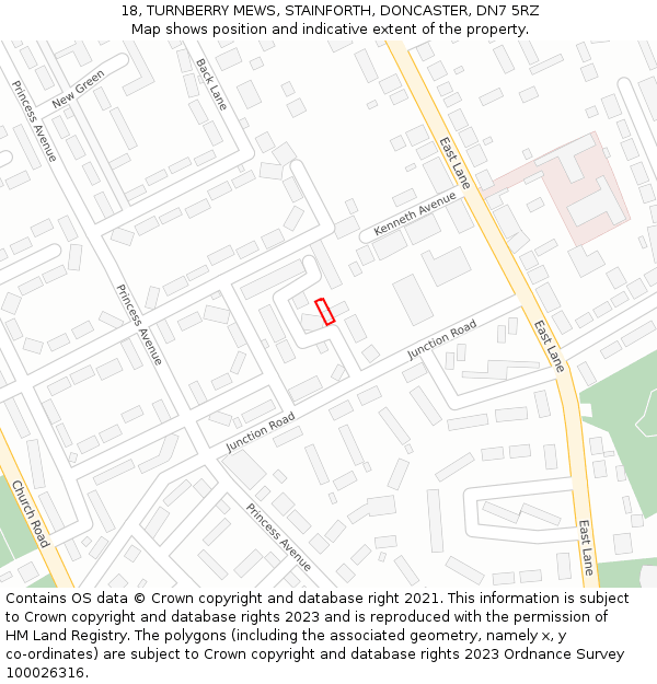 18, TURNBERRY MEWS, STAINFORTH, DONCASTER, DN7 5RZ: Location map and indicative extent of plot
