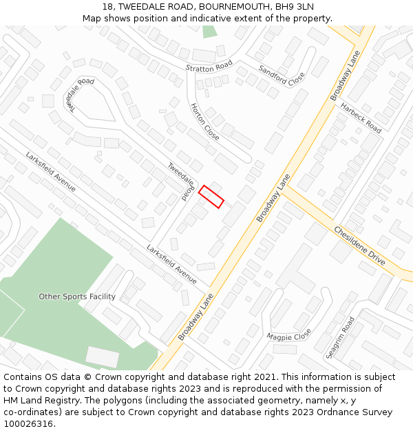 18, TWEEDALE ROAD, BOURNEMOUTH, BH9 3LN: Location map and indicative extent of plot