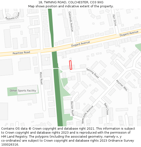 18, TWINING ROAD, COLCHESTER, CO3 9XG: Location map and indicative extent of plot