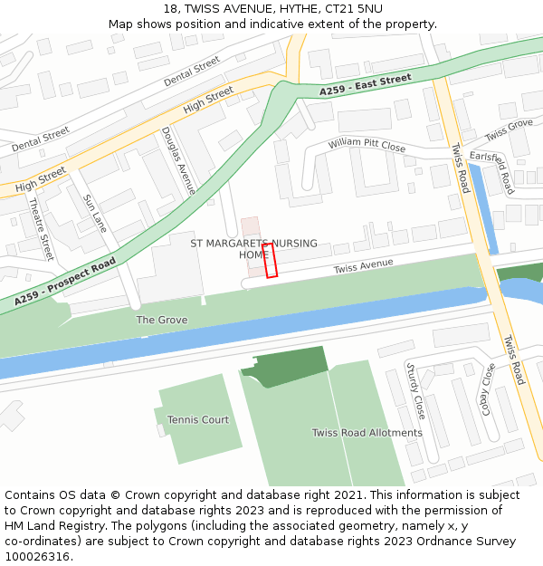 18, TWISS AVENUE, HYTHE, CT21 5NU: Location map and indicative extent of plot