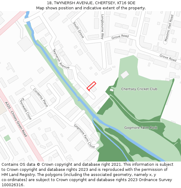 18, TWYNERSH AVENUE, CHERTSEY, KT16 9DE: Location map and indicative extent of plot