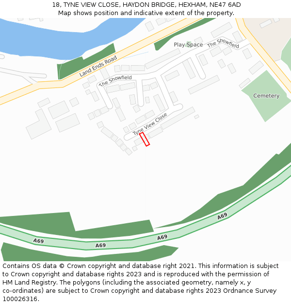 18, TYNE VIEW CLOSE, HAYDON BRIDGE, HEXHAM, NE47 6AD: Location map and indicative extent of plot