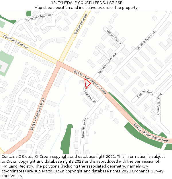 18, TYNEDALE COURT, LEEDS, LS7 2SF: Location map and indicative extent of plot