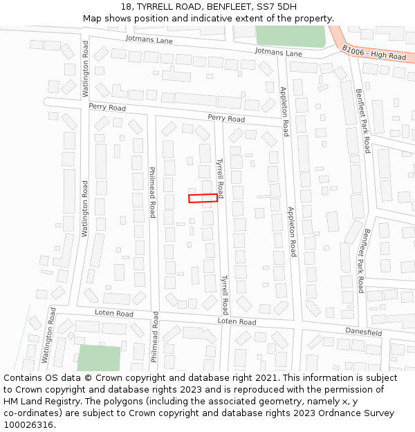 18, TYRRELL ROAD, BENFLEET, SS7 5DH: Location map and indicative extent of plot