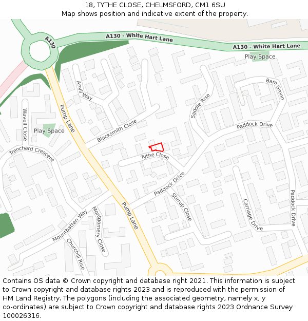 18, TYTHE CLOSE, CHELMSFORD, CM1 6SU: Location map and indicative extent of plot