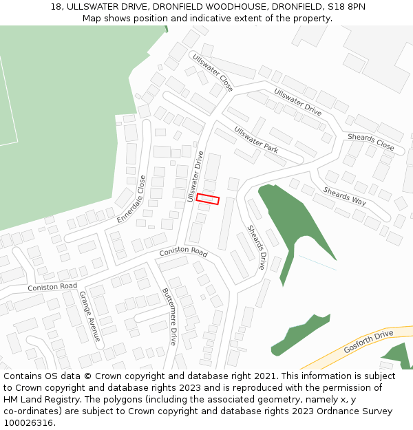 18, ULLSWATER DRIVE, DRONFIELD WOODHOUSE, DRONFIELD, S18 8PN: Location map and indicative extent of plot