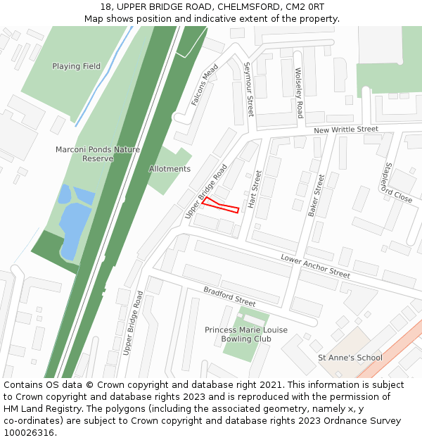 18, UPPER BRIDGE ROAD, CHELMSFORD, CM2 0RT: Location map and indicative extent of plot